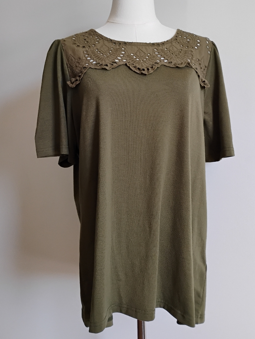 Cleo Olive Green Blouse with Lace Detail